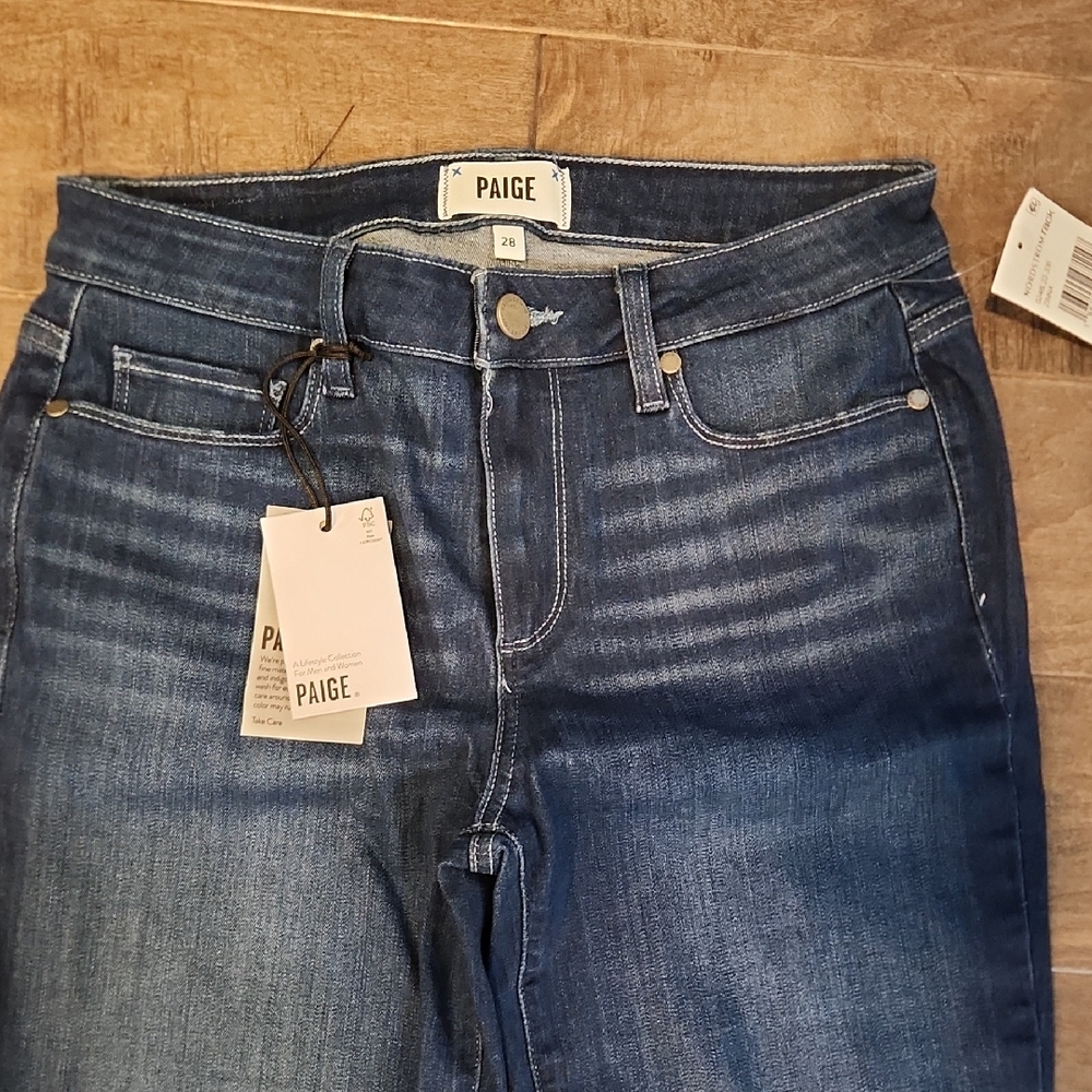 PAIGE Women's Dark Blue Straight Leg Jeans